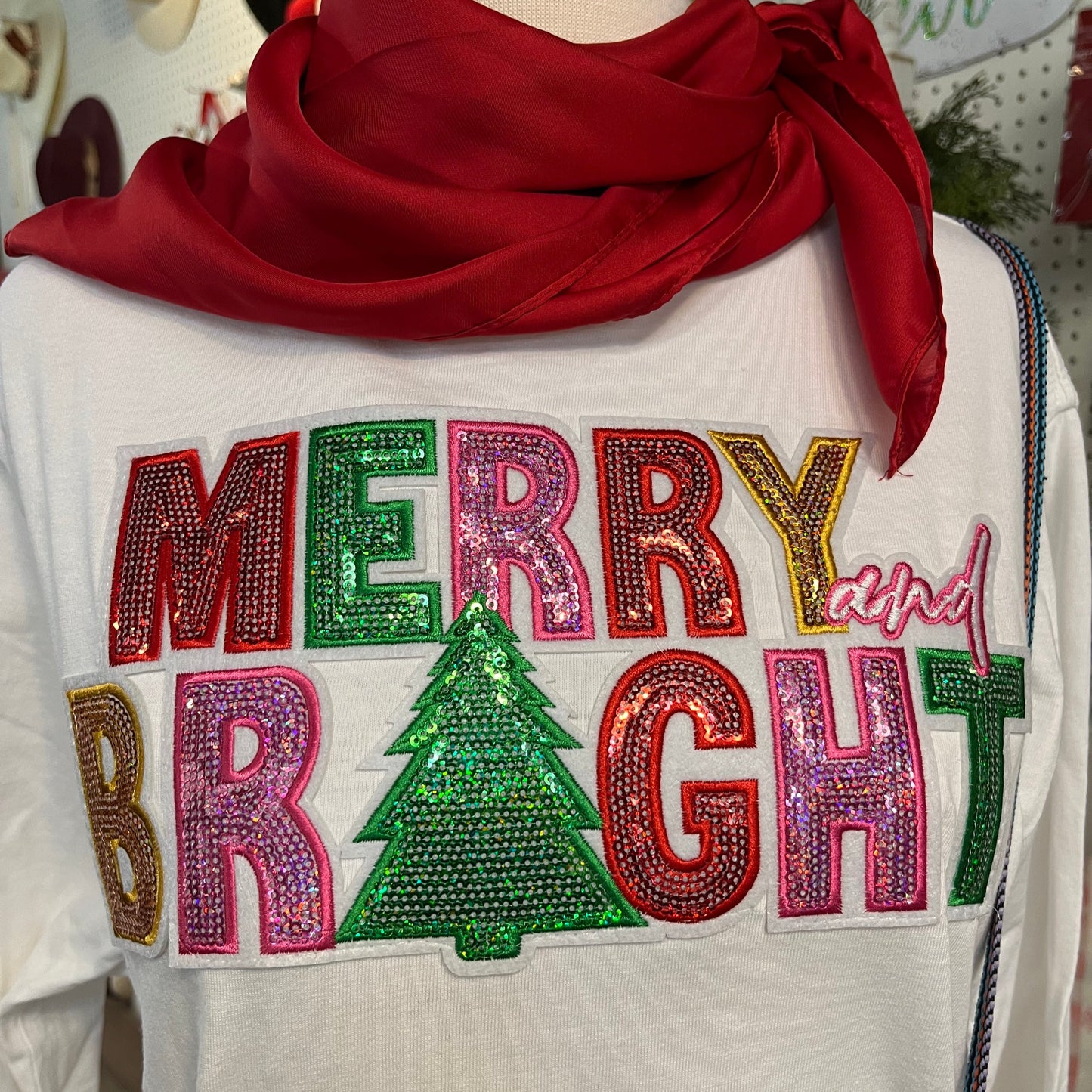 Sequin Merry and Bright Long Sleeve Crew Tee