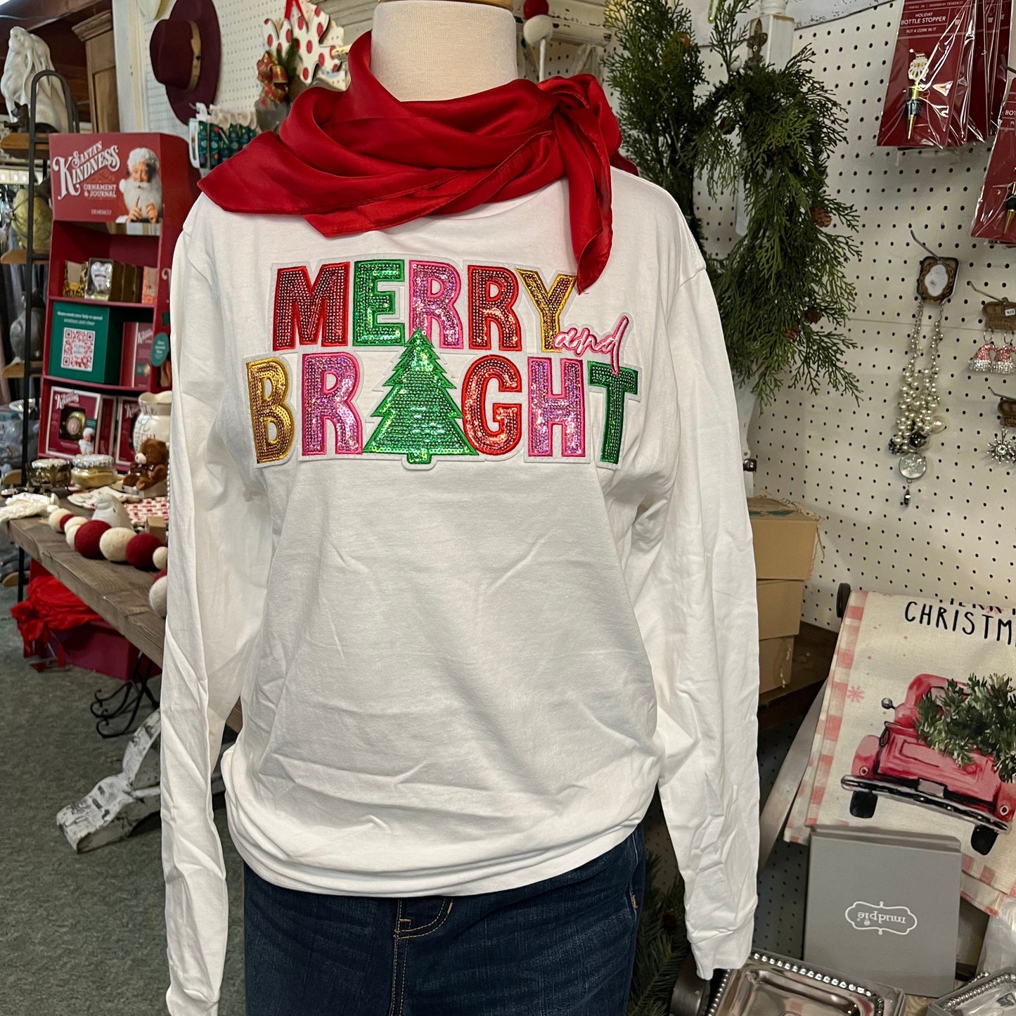 Sequin Merry and Bright Long Sleeve Crew Tee