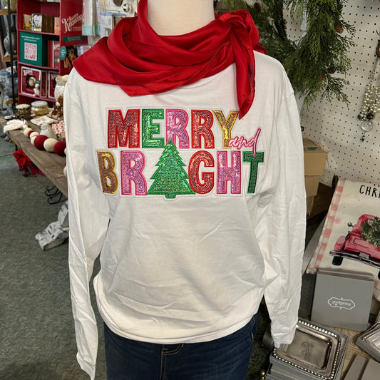 Sequin Merry and Bright Long Sleeve Crew Tee