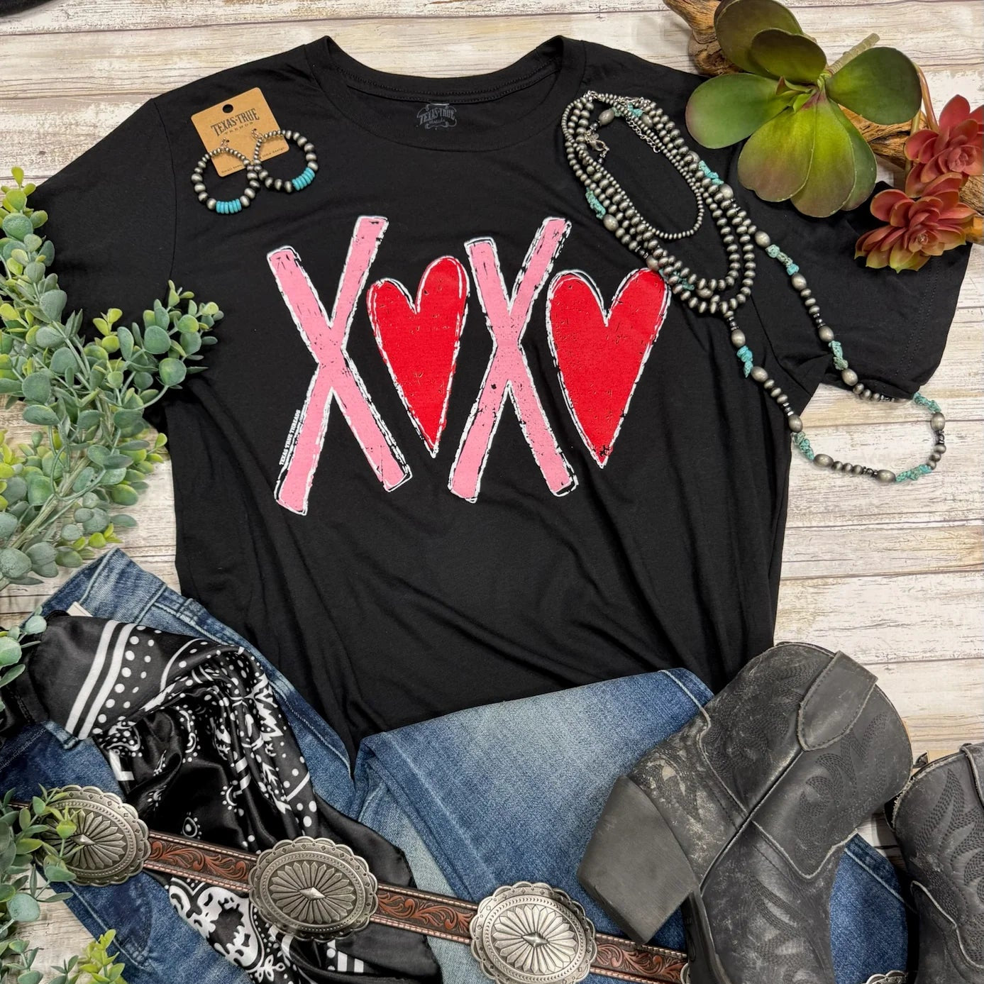 XOXO With Red Hearts Crew Neck Tee