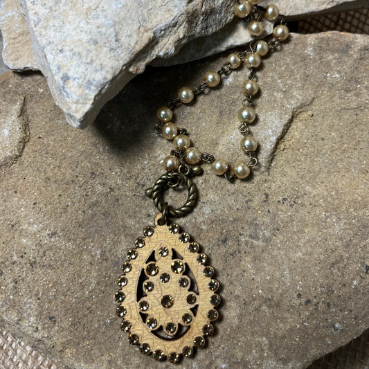 Toggle Necklace with Austrian crystal Santa Fe Teardrop Pendent