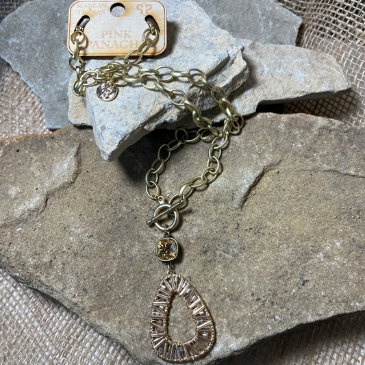 Tube Bead Wrapped Pendant with Astrain Crytal Gold Necklace
