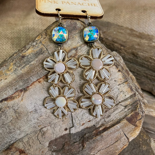 Tube Bead Wrapped Earring with Austrian Crystal Opulent White