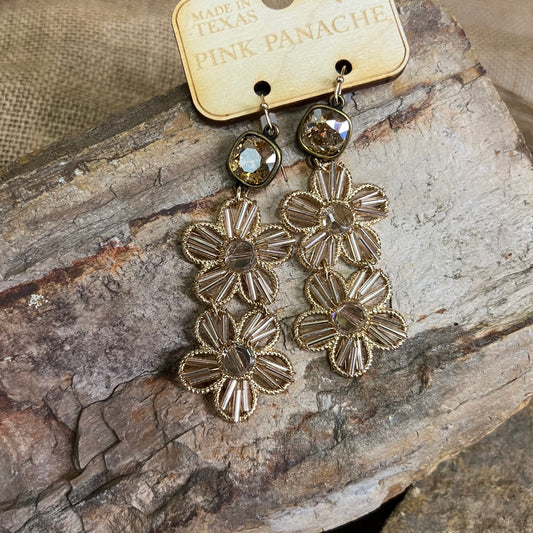 Tube Bead Wrapped Earring with Austrian Crystal Gold
