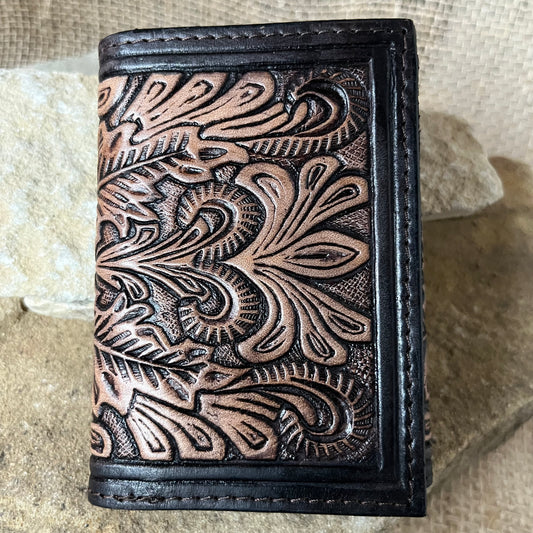 Ranger Belt Company Leather Leaf Tooling Trifold Wallet