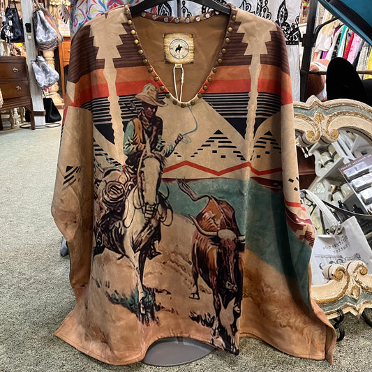 Southwestern Print Poncho Top