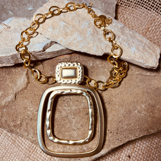 Chain Necklace with Open Square Medallion