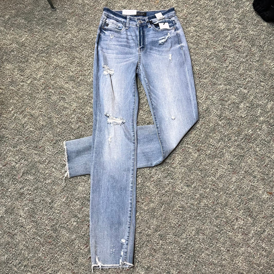 High Waist Distressed Straight Leg Jean (LAST PAIR)