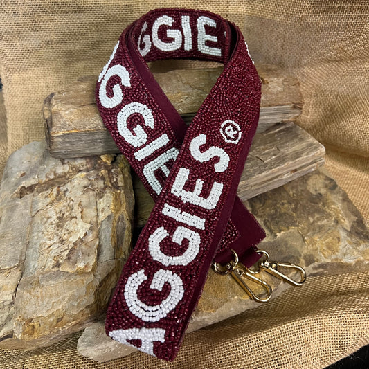 Gig'EM Aggies Maroon & White Beaded Handbag Strap