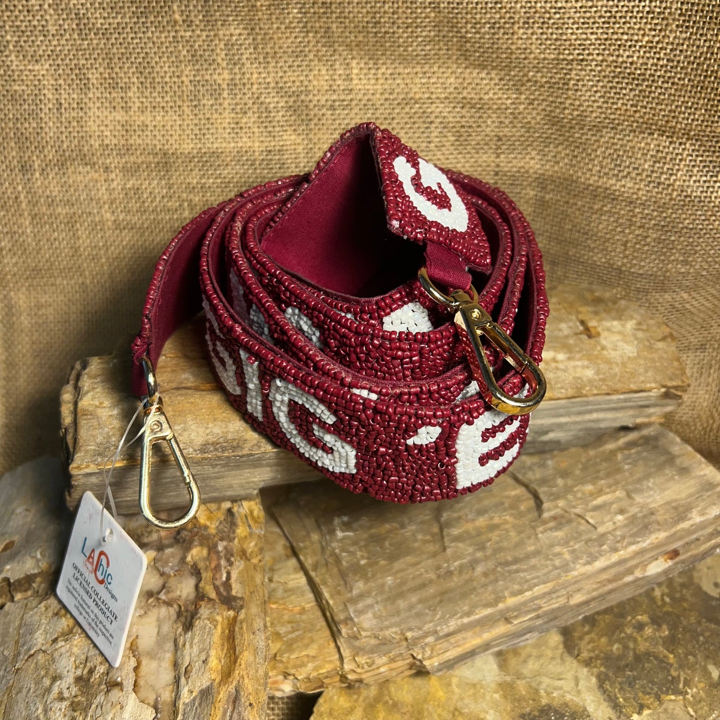 Gig'EM Aggies Maroon & White Beaded Handbag Strap