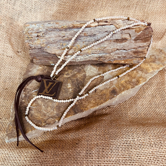 Neutral Blush Color Bead Up LV Necklace