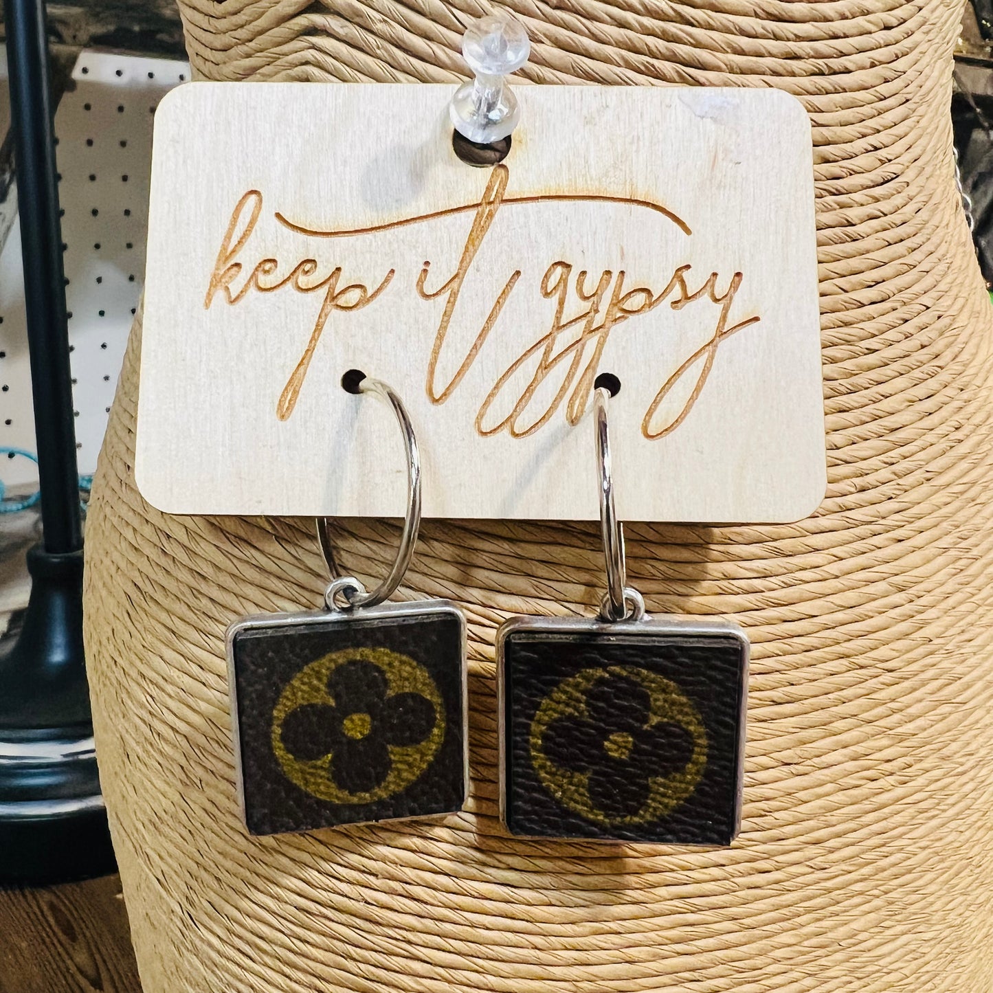 Neutral Square Drop Up LV Earrings