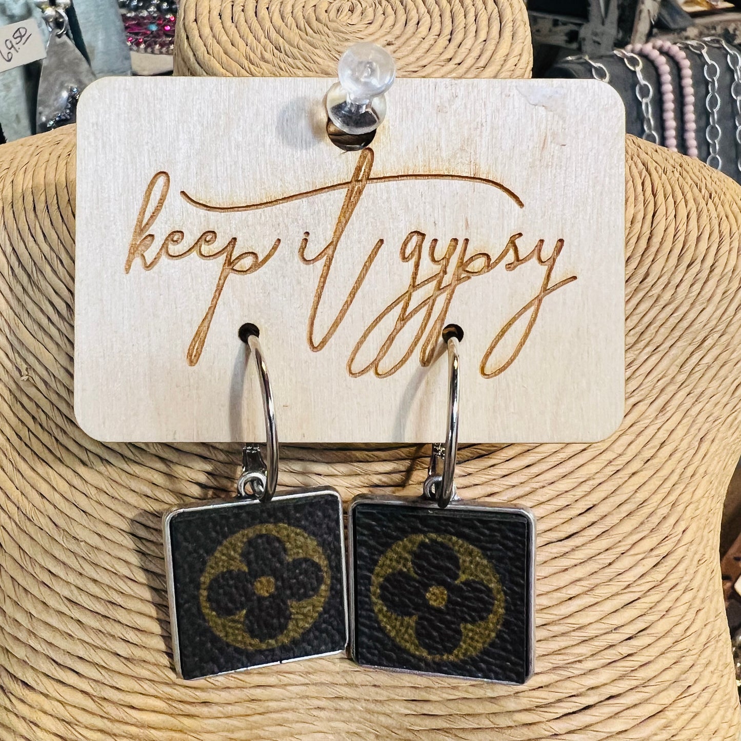 Neutral Square Drop Up LV Earrings