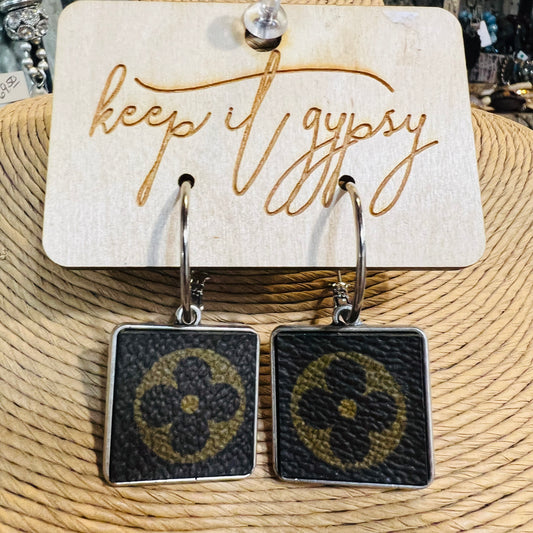 Neutral Square Drop Up LV Earrings