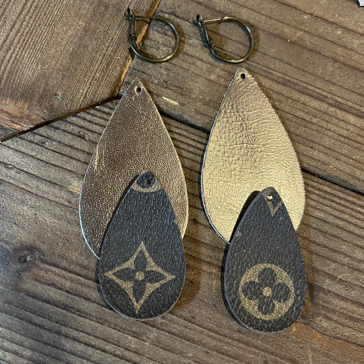 Tear Drop Leather Up LV Earrings 4 Looks in 1