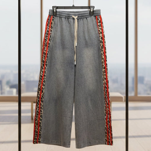 Side Leopard Contrast Light Denim