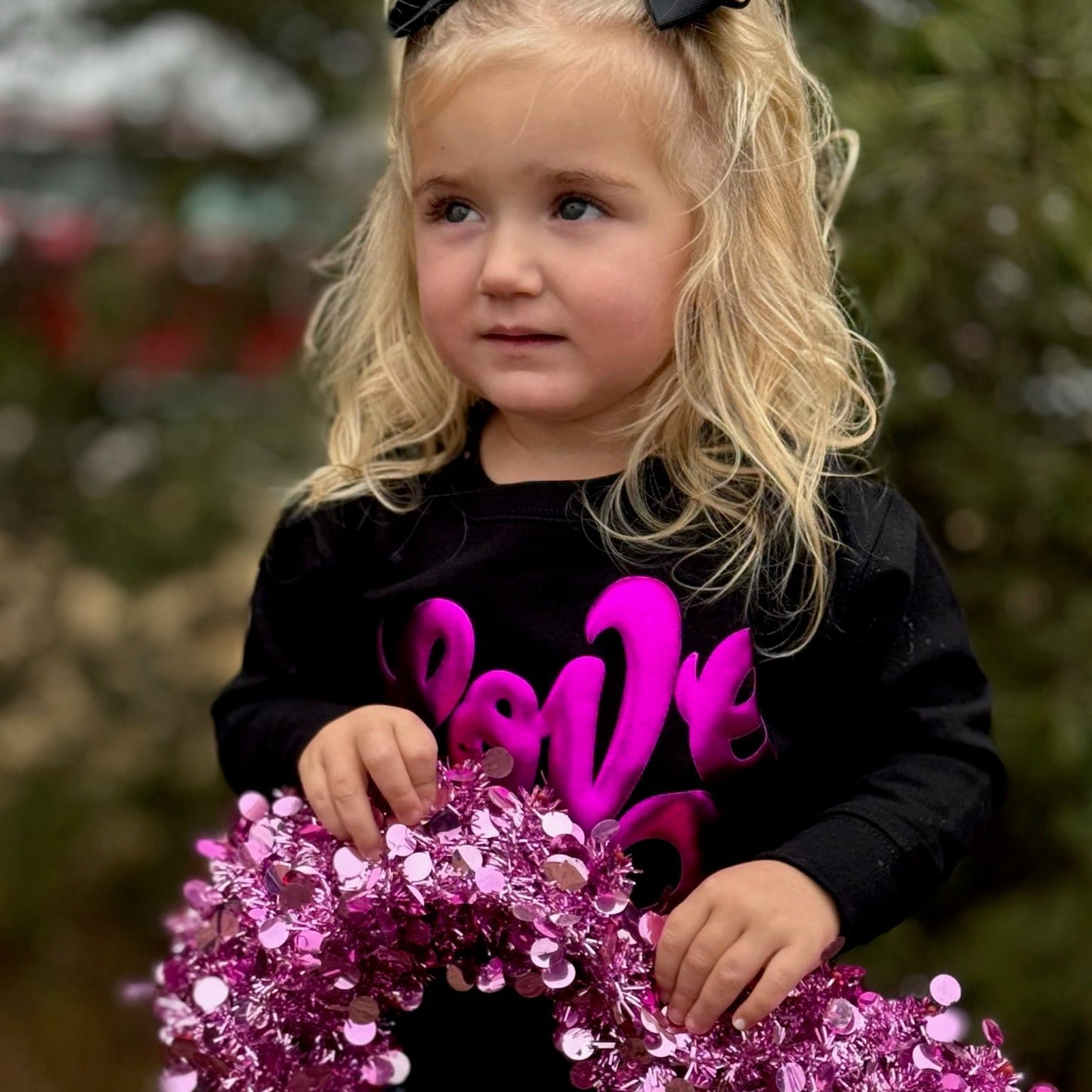 Love in Metallic Pink Puff on Youth Sweatshirt