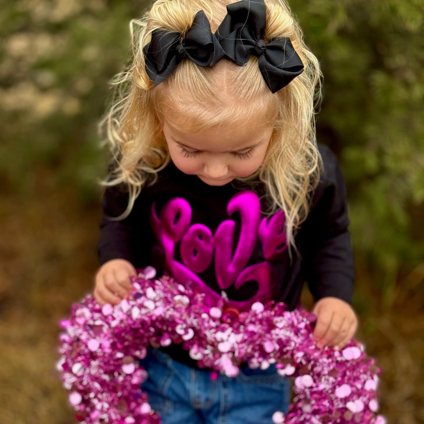 Love in Metallic Pink Puff on Youth Sweatshirt