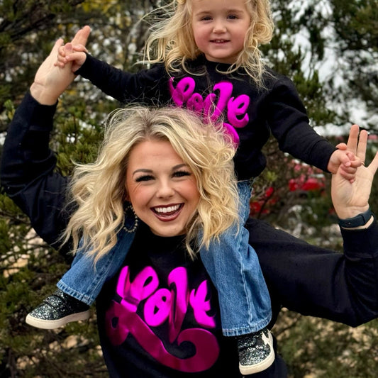 Love in Metallic Pink Puff on Youth Sweatshirt