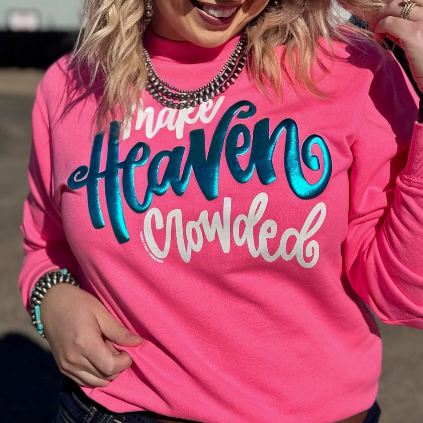 Make Heaven Crowded Metallic Puff Sweatshirt