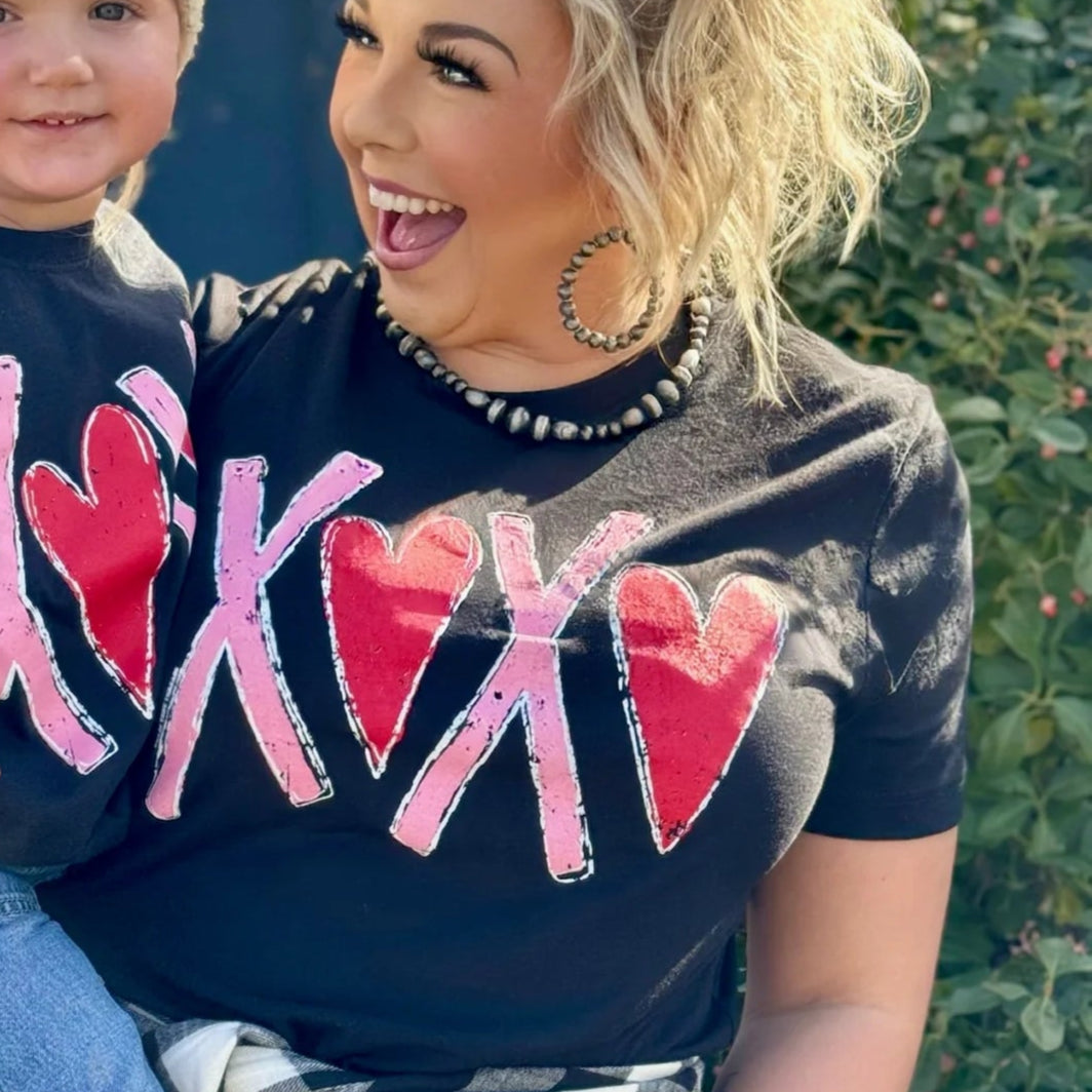 XOXO With Red Hearts Crew Neck Tee