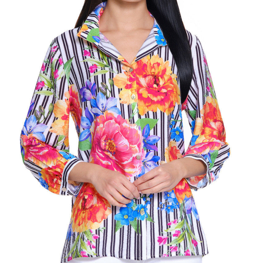 Floral & Stripe Button Front Shirt