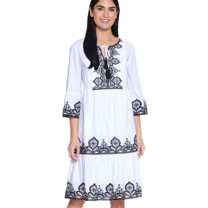 Embroidered Tiered Short Sleeve Dress