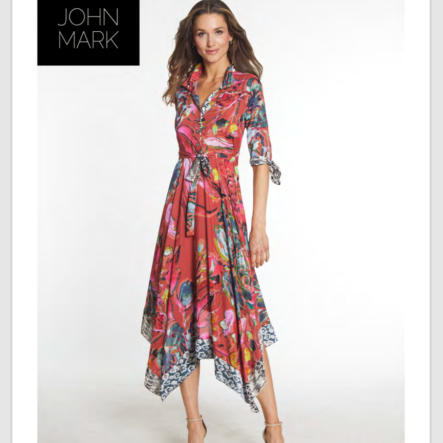 Wire Collar Button Front Dress with Tie Belt by John Mark