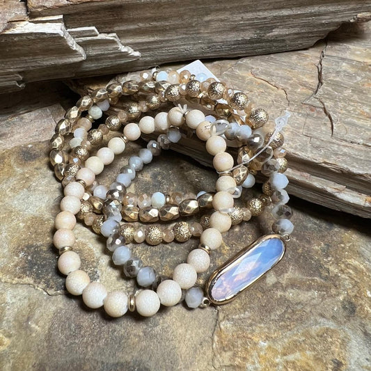 Neutral Creams Blush & Gold Bead Stack