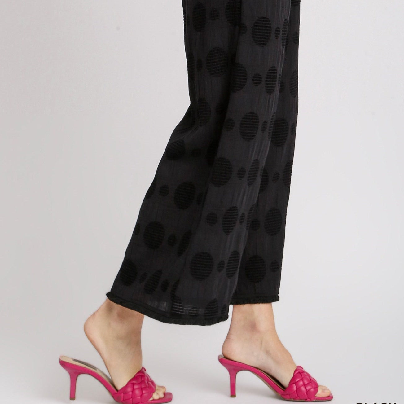 Textured Polka Dot Wide Leg Pants with Elastic Waistband