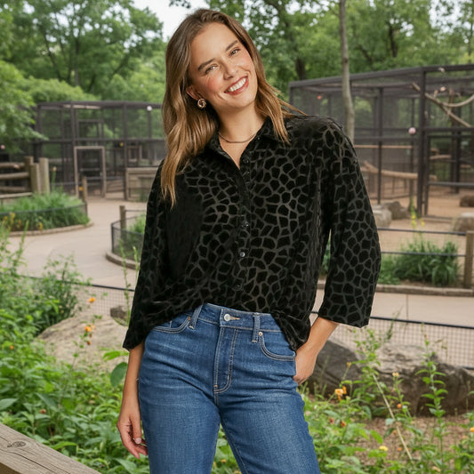 Button Down Burnout Velvet Collared Top