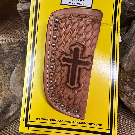 Tooled Cross Leather Knife Sheath