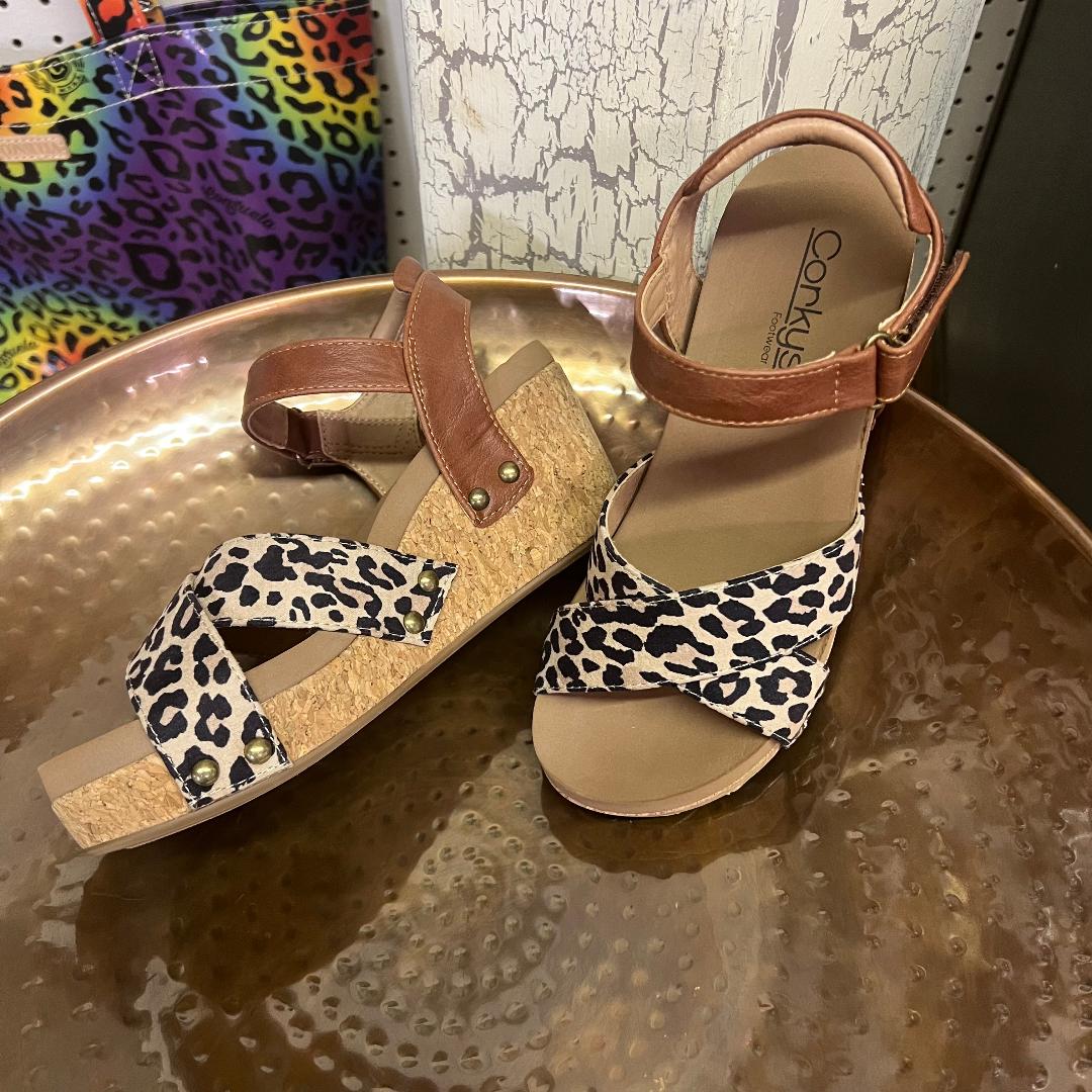 Kindle Cognac Leopard Wedge/Sandal