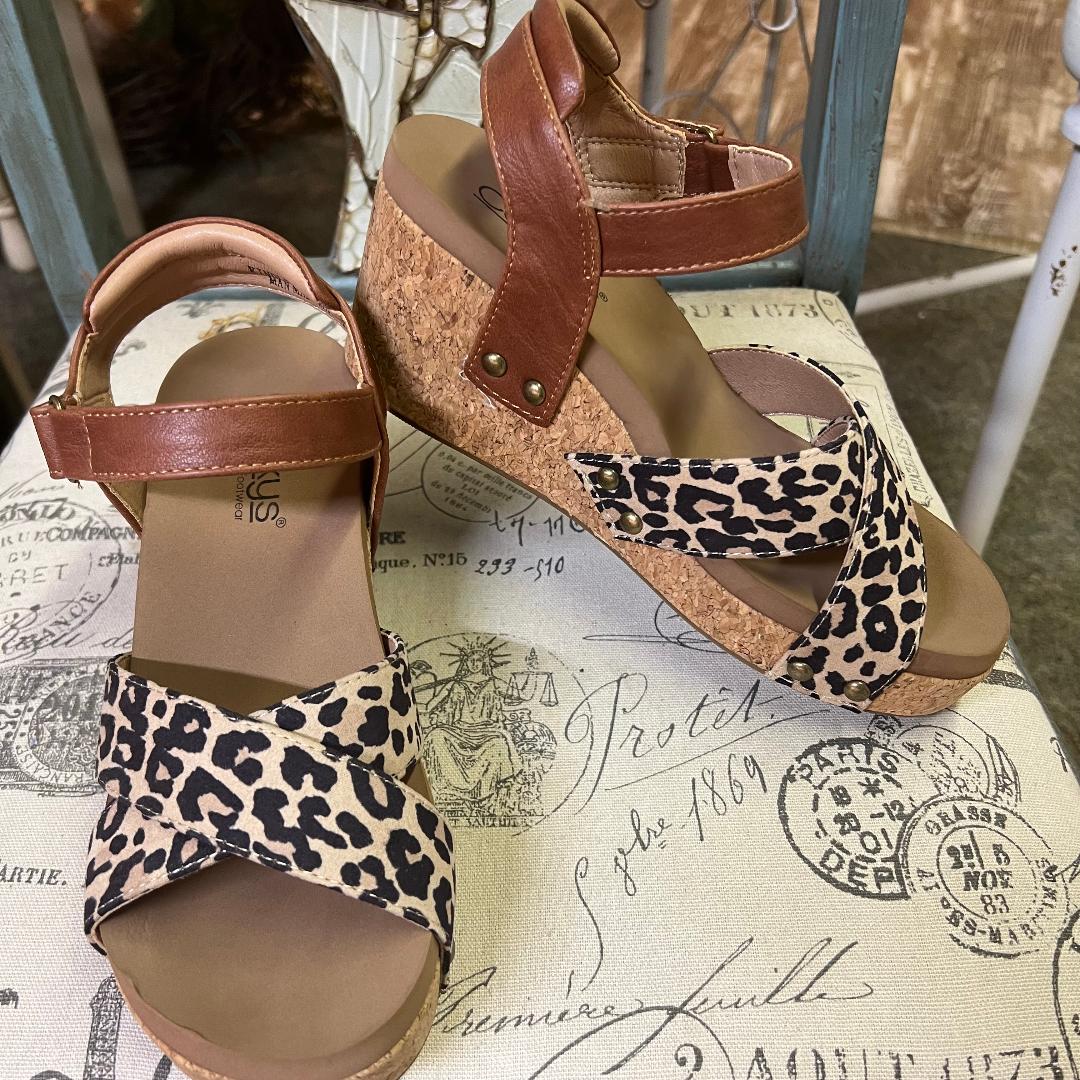 Kindle Cognac Leopard Wedge/Sandal