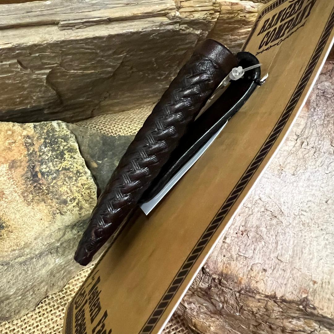 Tooled Basket Weave Leather Knife Sheath