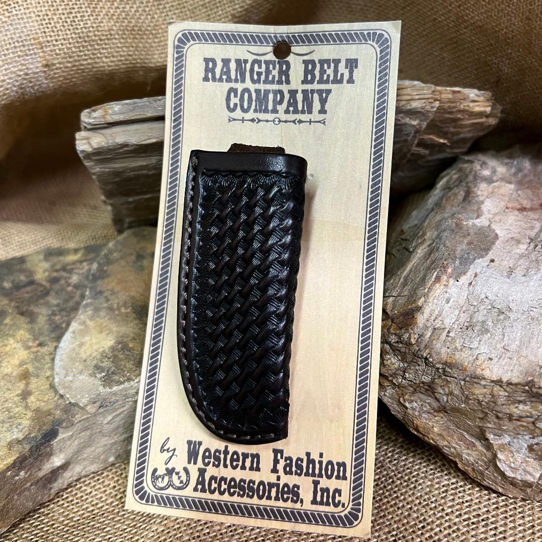 Tooled Basket Weave Leather Knife Sheath