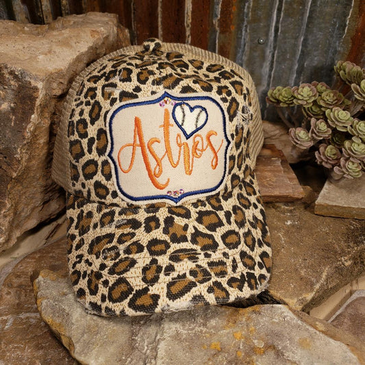 Love Astros Bling Embroidered Leopard Cap