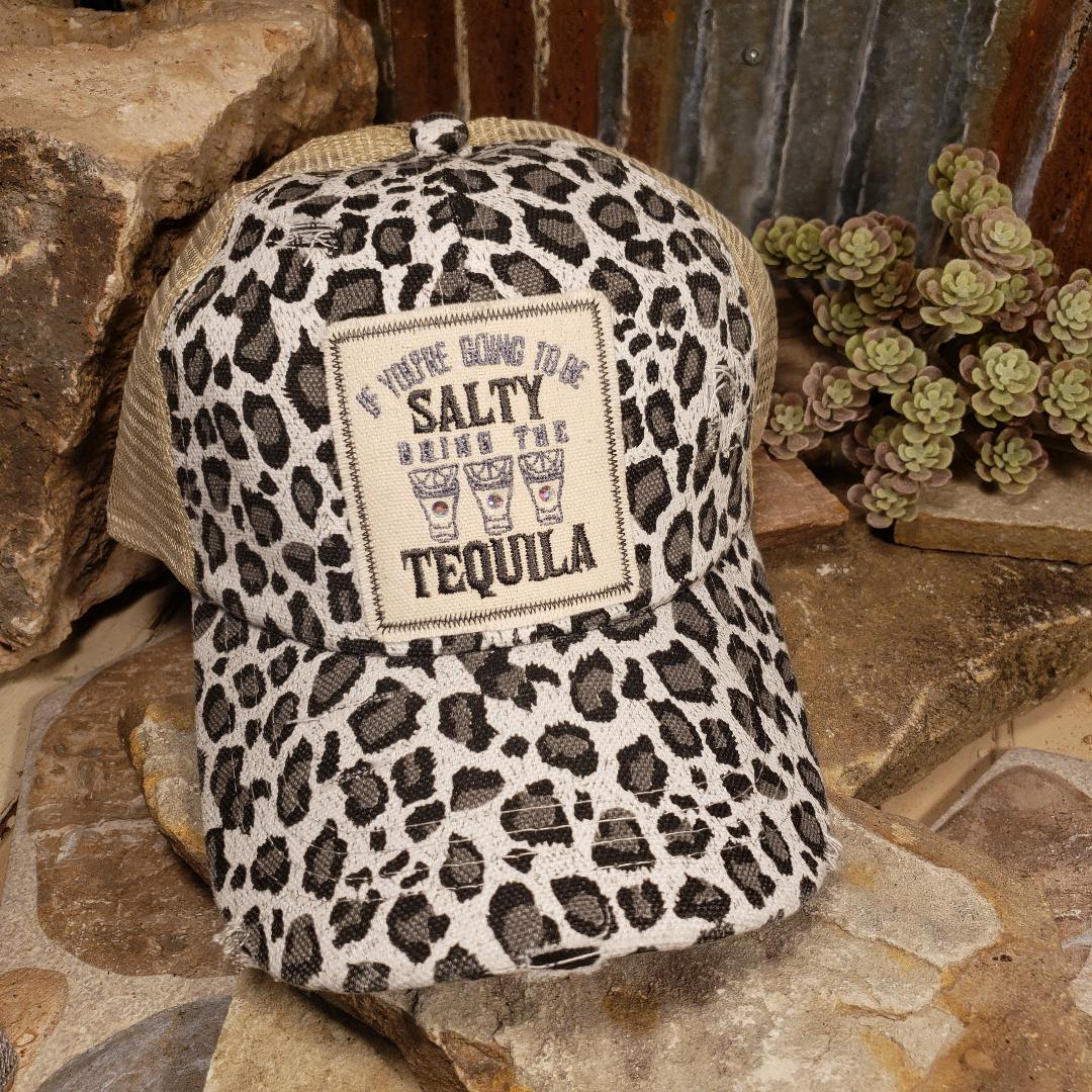 Salty & Tequilla Bling Embroidered Leopard Cap