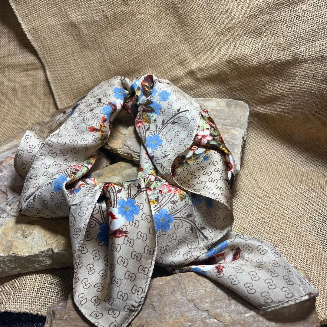 Multi Floral & Deep Champagne Beige Wild Rag