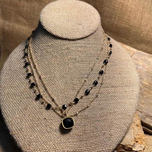 Gold & Black Bead Chain Necklace