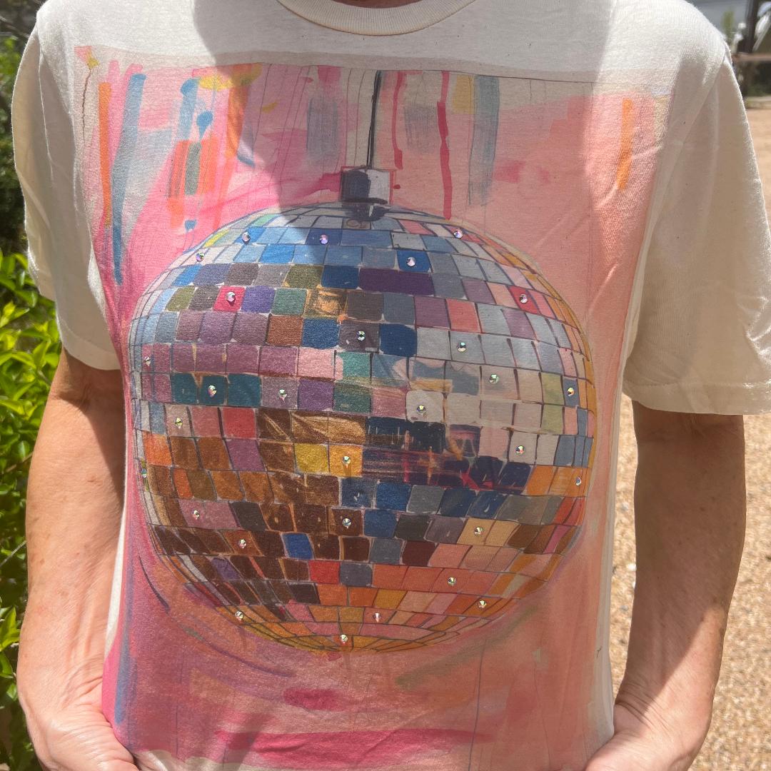New Disco Ball Tee with Rhinestone Accents