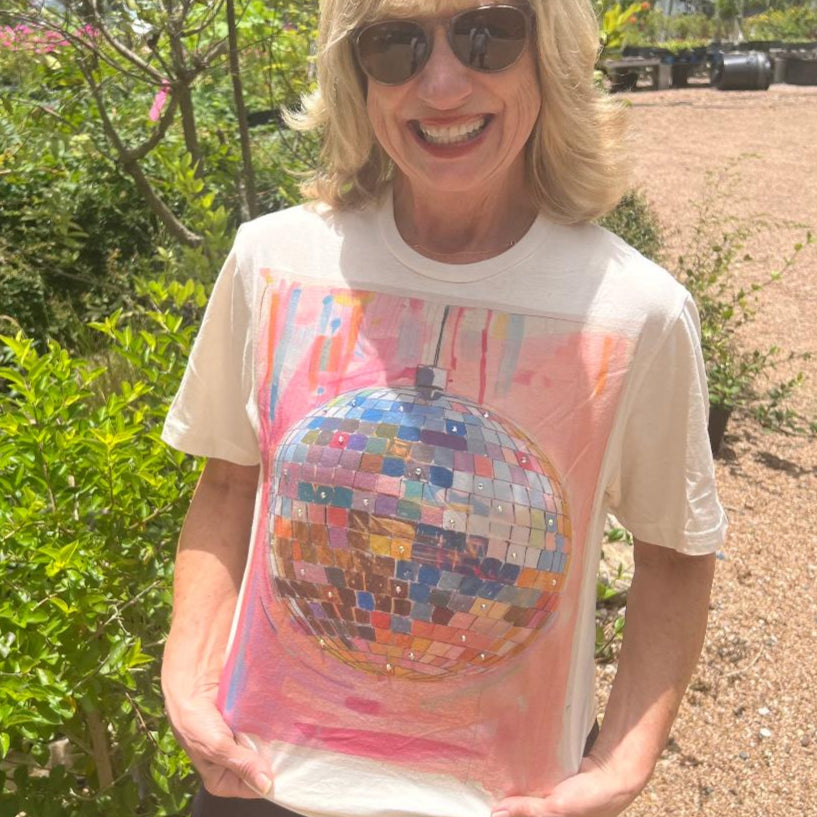 New Disco Ball Tee with Rhinestone Accents