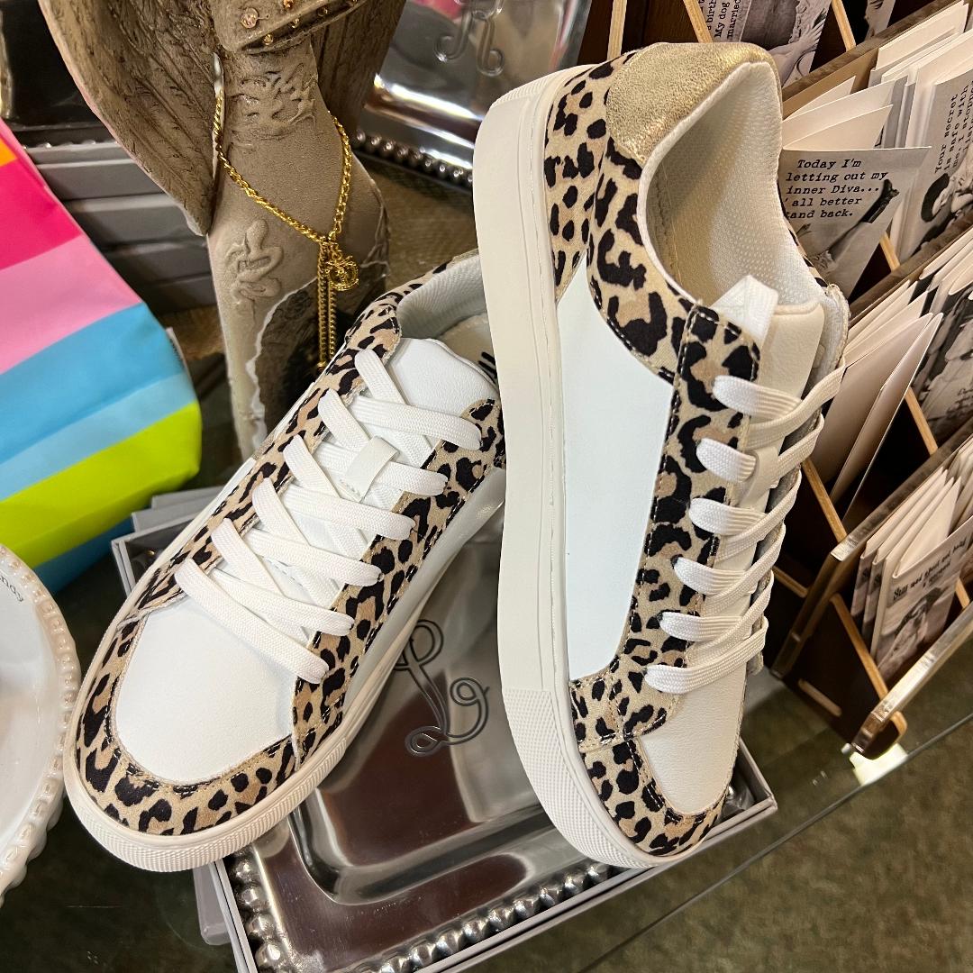 Hey Girl Obsessed Metallic Gold Star Leopard Sneaker