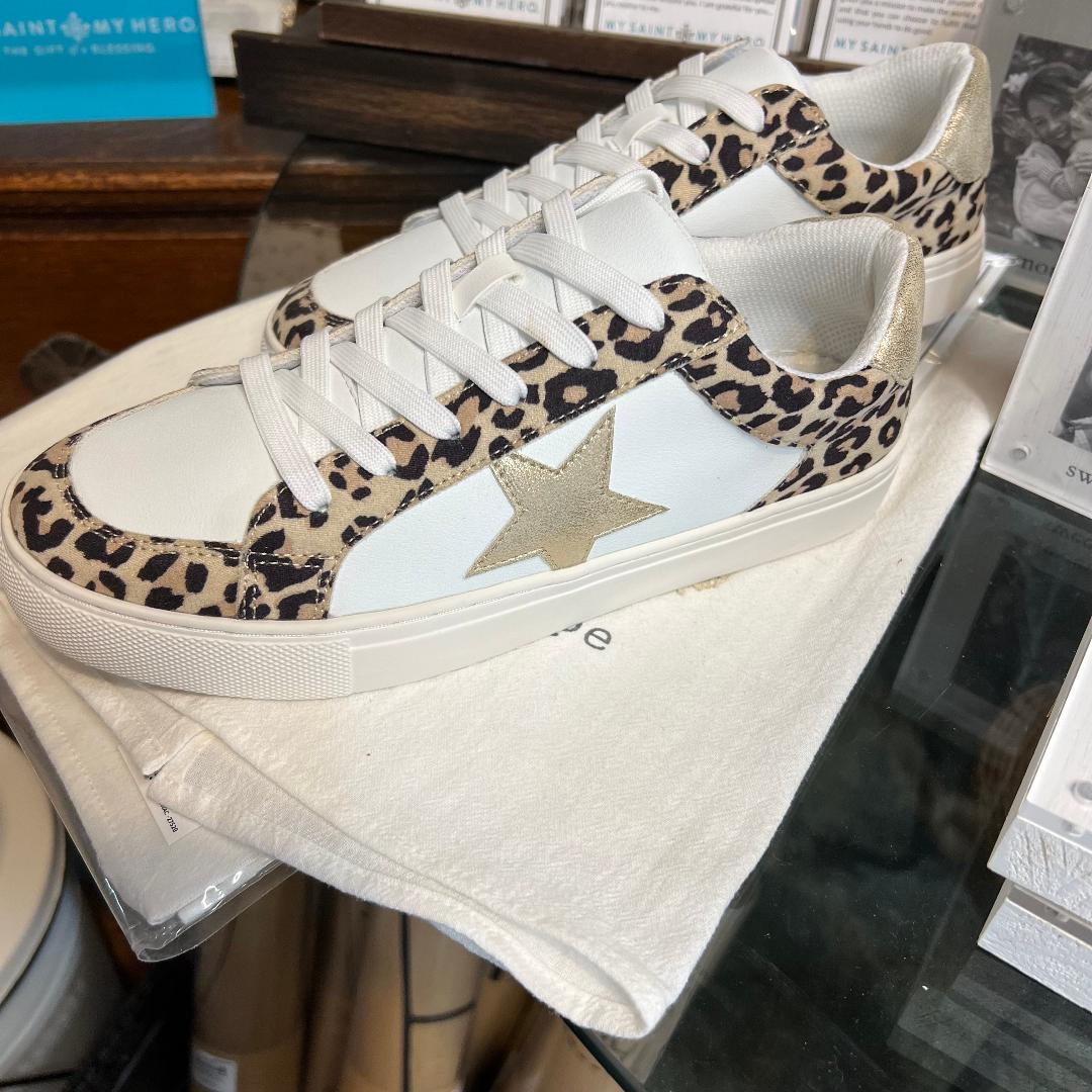 Hey Girl Obsessed Metallic Gold Star Leopard Sneaker