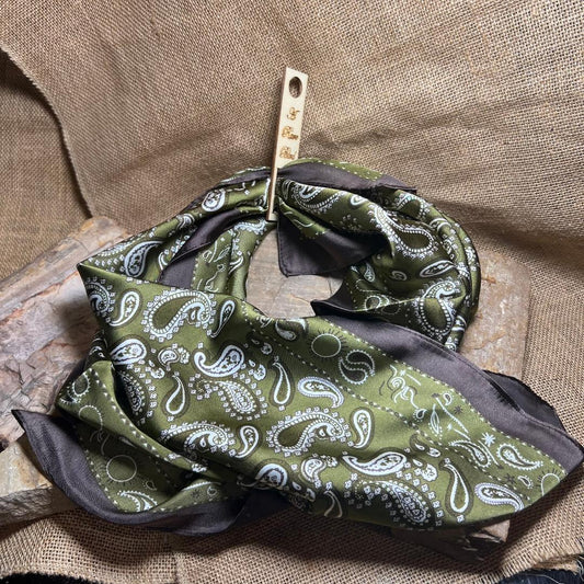 Olive and Chocolate Brown Paisley Wild Rag
