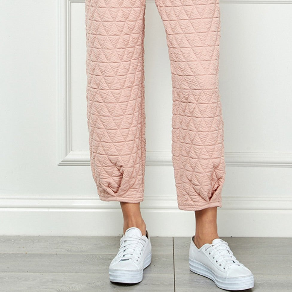 Quilted Long Tucked Blush Pants