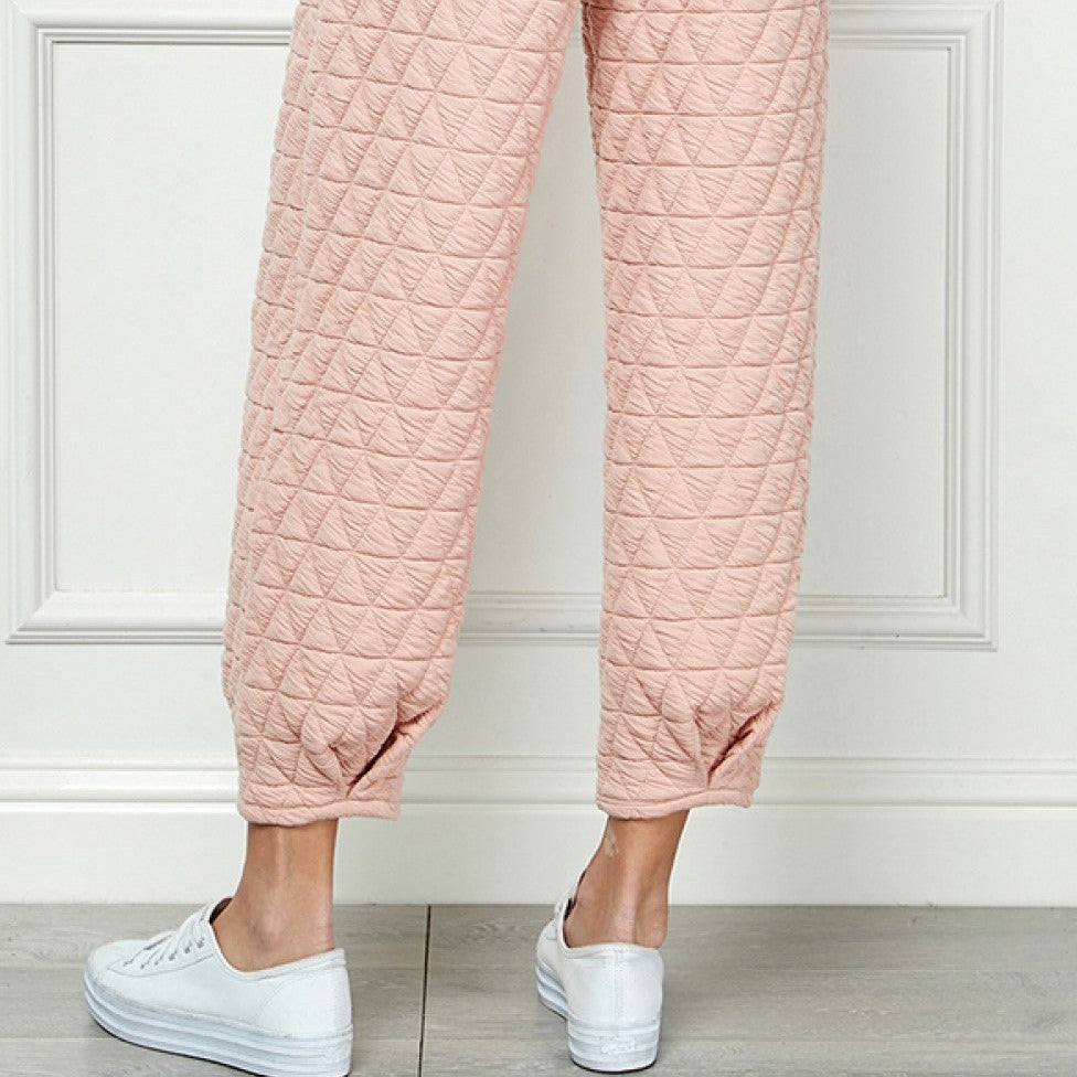 Quilted Long Tucked Blush Pants