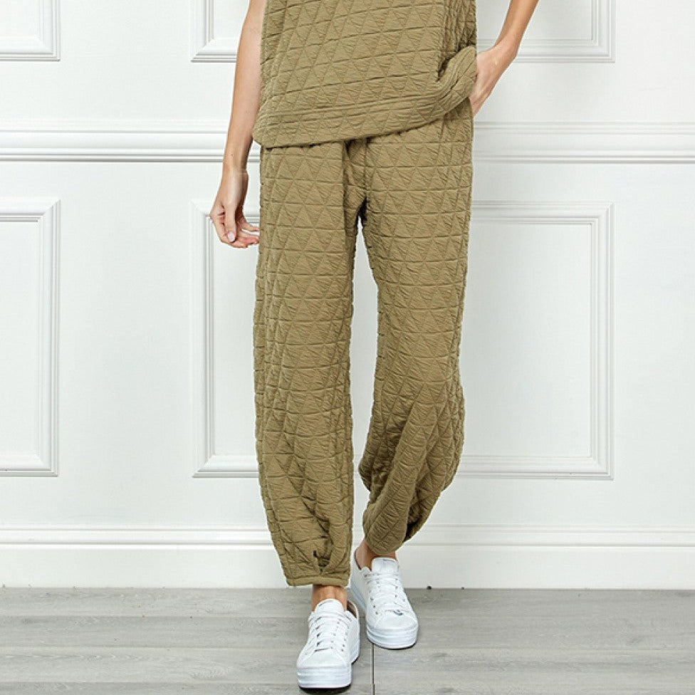 Quilted Long Tucked Olive Pants