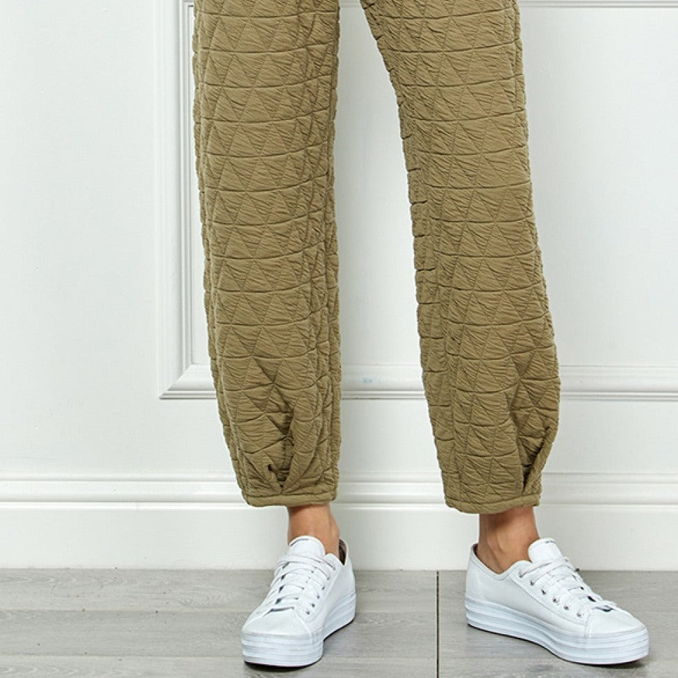 Quilted Long Tucked Olive Pants