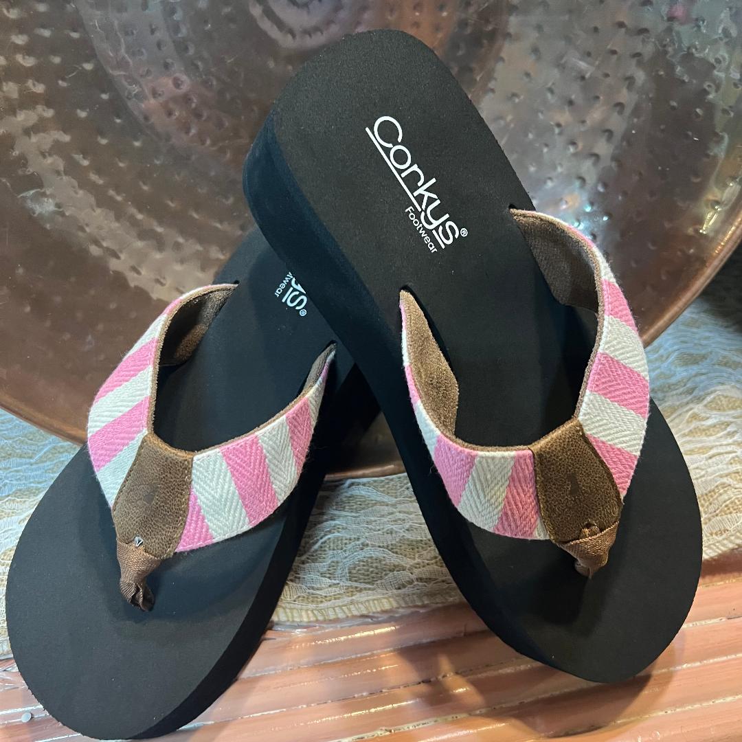Take a Dip Pink Stripe Wedge Flip Flops